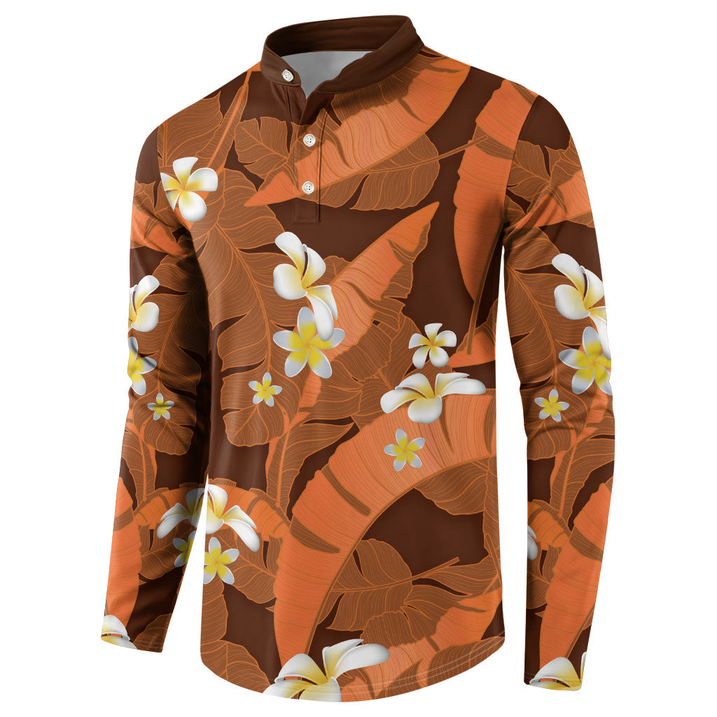 Orange Banana Leaf Hawaii Button Sweatshirt Lau Maia Plumeria Tropical Summer Vibes