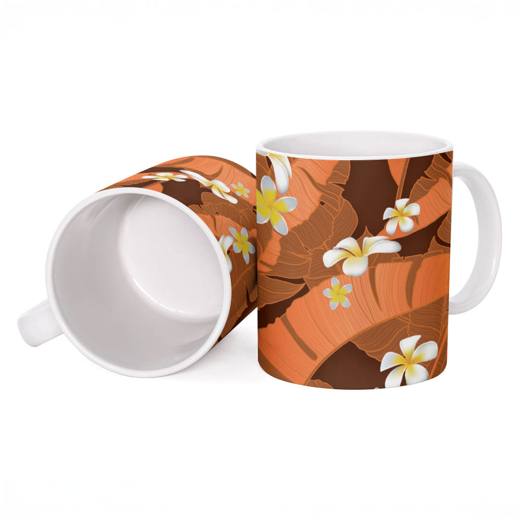 Orange Banana Leaf Hawaii Ceramic Mug Lau Maia Plumeria Tropical Summer Vibes