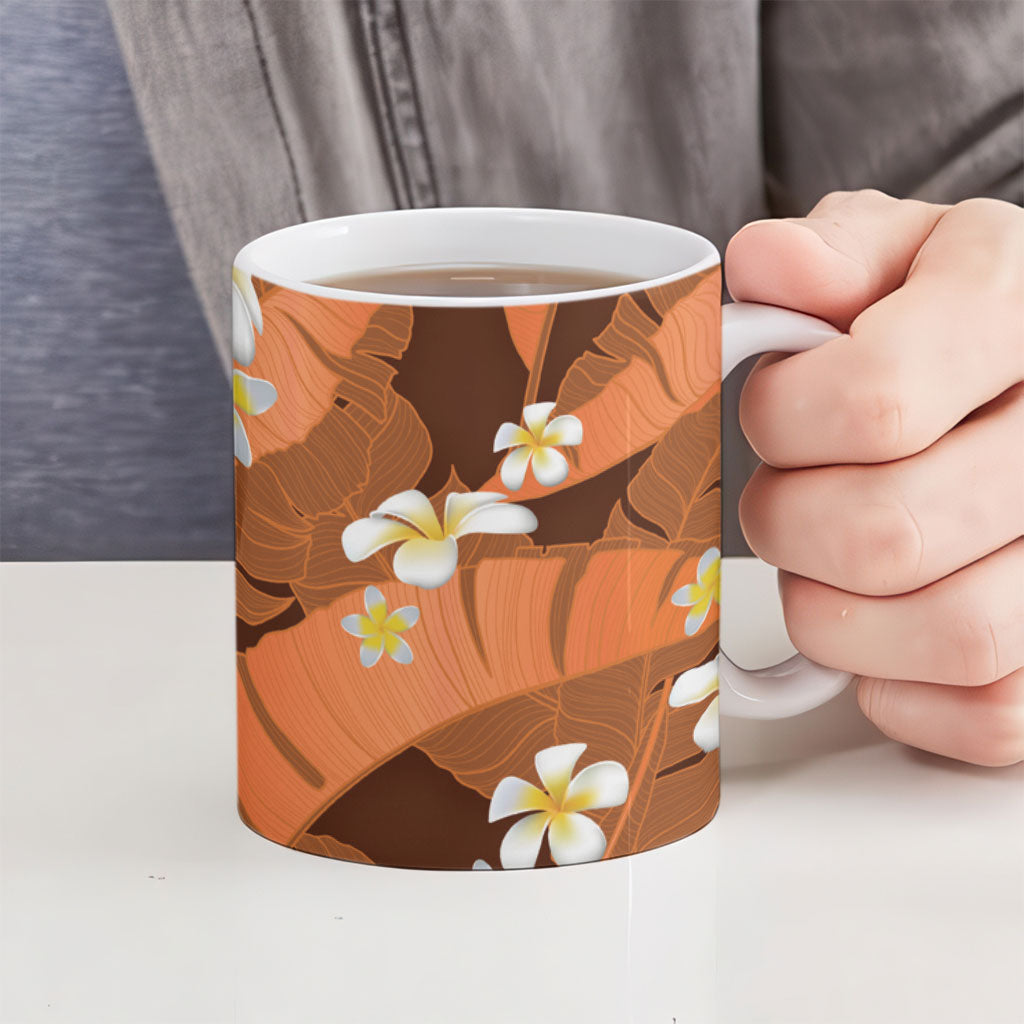 Orange Banana Leaf Hawaii Ceramic Mug Lau Maia Plumeria Tropical Summer Vibes