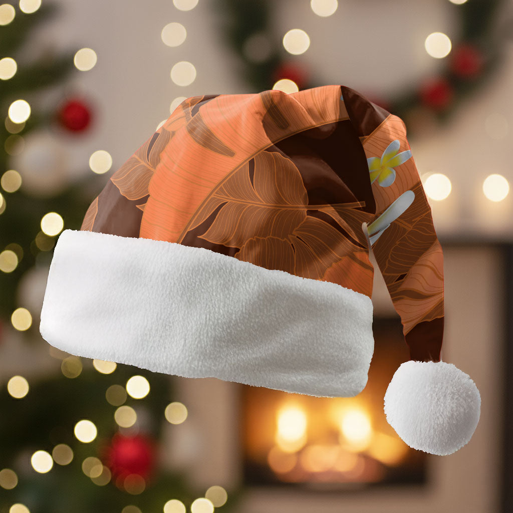 Orange Banana Leaf Hawaii Christmas Santa Hat Lau Maia Plumeria Tropical Summer Vibes LT14 Without Fur Orange - Polynesian Pride