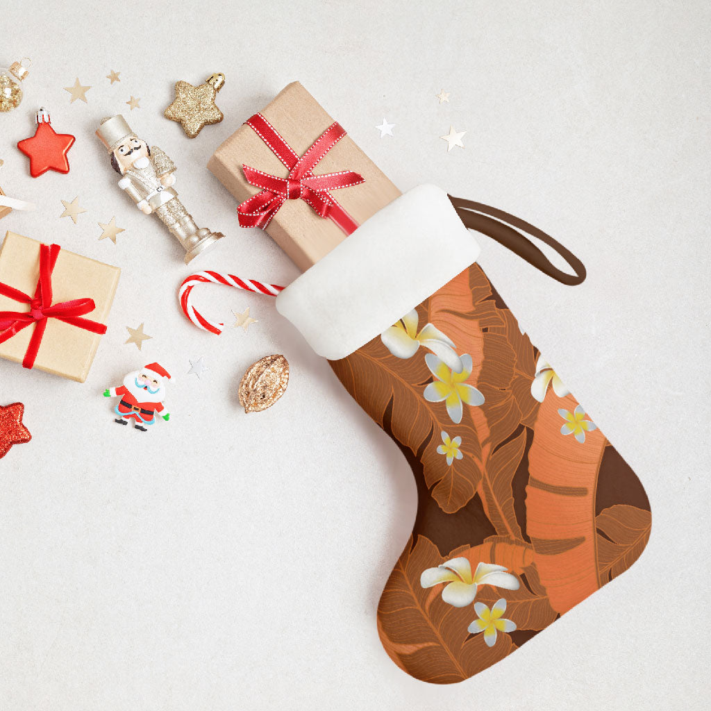 Orange Banana Leaf Hawaii Christmas Stocking Lau Maia Plumeria Tropical Summer Vibes LT14 - Polynesian Pride
