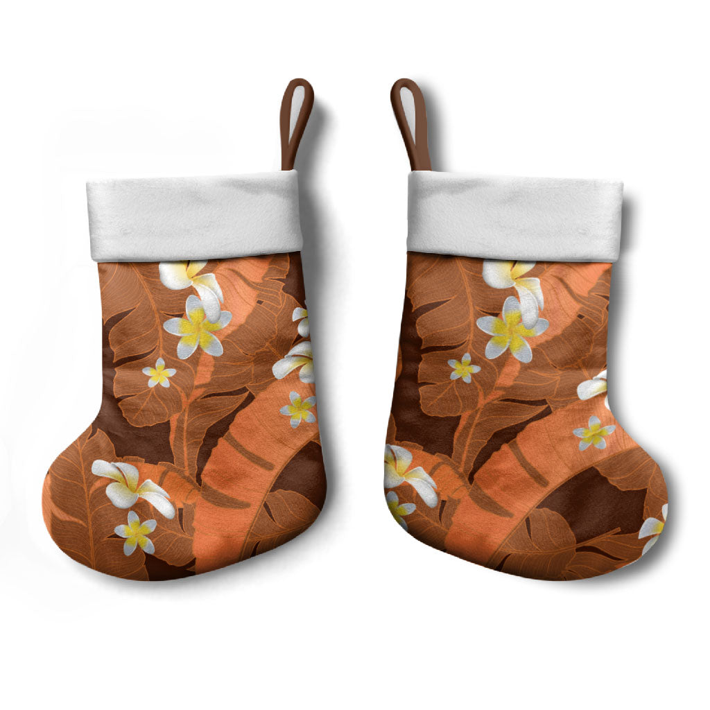 Orange Banana Leaf Hawaii Christmas Stocking Lau Maia Plumeria Tropical Summer Vibes LT14 - Polynesian Pride