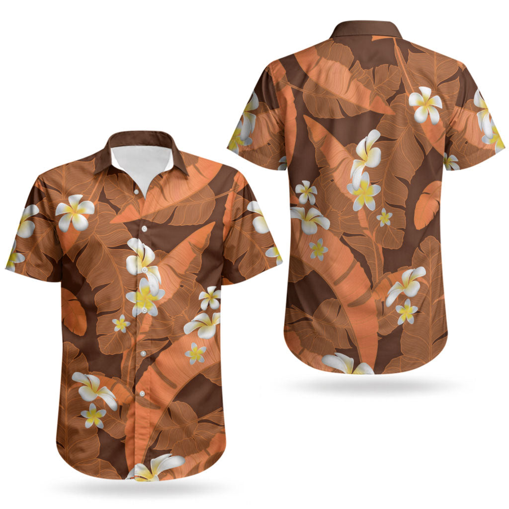 Orange Banana Leaf Hawaii Couples Matching Mermaid Dress and Hawaiian Shirt Lau Maia Plumeria Tropical Summer Vibes