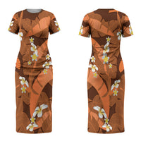 Orange Banana Leaf Hawaii Couples Matching Short Sleeve Bodycon Dress and Hawaiian Shirt Lau Maia Plumeria Tropical Summer Vibes