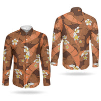 Orange Banana Leaf Hawaii Couples Matching Short Sleeve Bodycon Dress and Long Sleeve Button Shirt Lau Maia Plumeria Tropical Summer Vibes