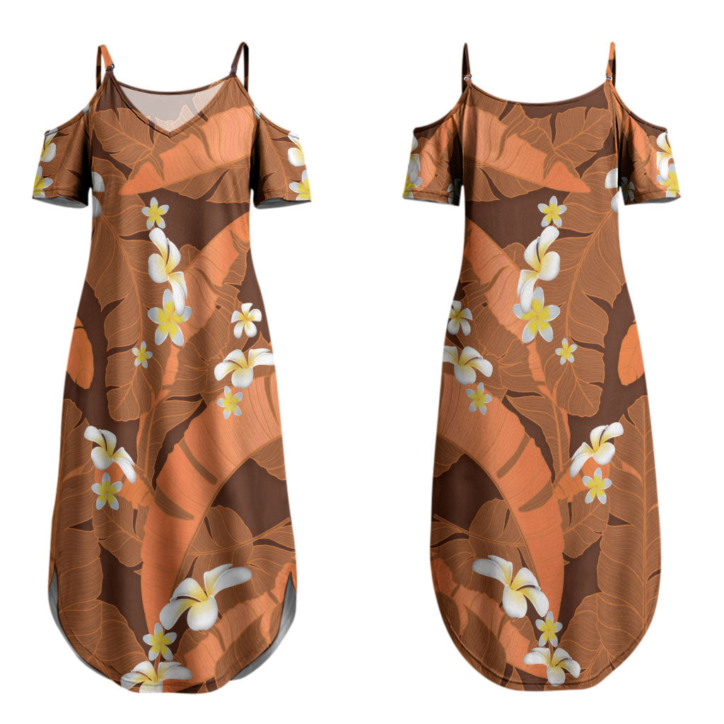 Orange Banana Leaf Hawaii Couples Matching Summer Maxi Dress and Hawaiian Shirt Lau Maia Plumeria Tropical Summer Vibes