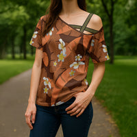 Orange Banana Leaf Hawaii Cross Shoulder Shirt Lau Maia Plumeria Tropical Summer Vibes