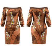 Orange Banana Leaf Hawaii Family Matching Off The Shoulder Long Sleeve Dress and Hawaiian Shirt Lau Maia Plumeria Tropical Summer Vibes