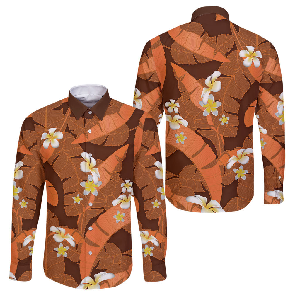 Orange Banana Leaf Hawaii Family Matching Off Shoulder Short Dress and Hawaiian Shirt Lau Maia Plumeria Tropical Summer Vibes