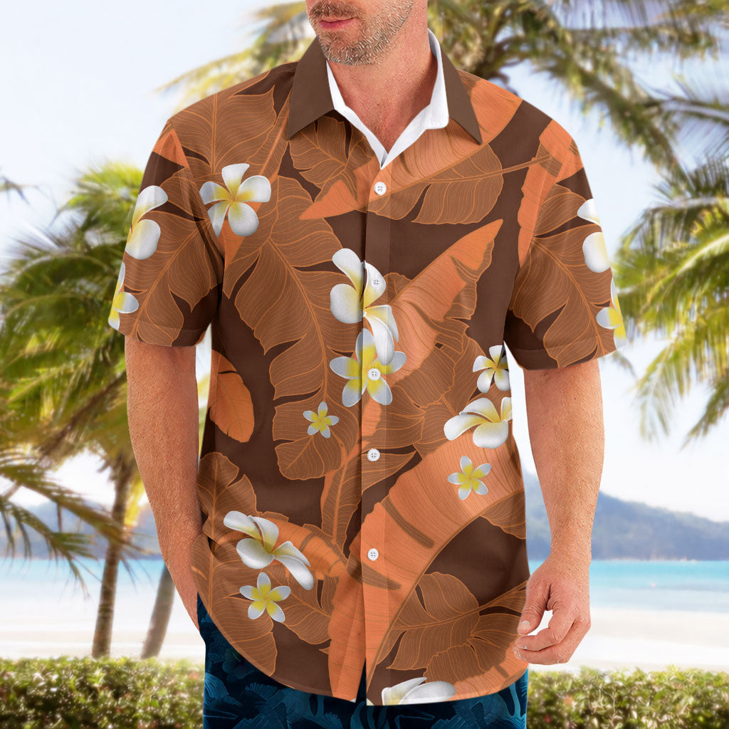 Orange Banana Leaf Hawaii Hawaiian Shirt Lau Maia Plumeria Tropical Summer Vibes