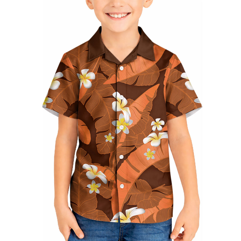 Orange Banana Leaf Hawaii Kid Hawaiian Shirt Lau Maia Plumeria Tropical Summer Vibes