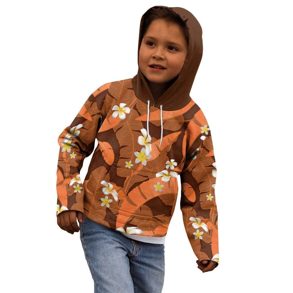 Orange Banana Leaf Hawaii Kid Hoodie Lau Maia Plumeria Tropical Summer Vibes