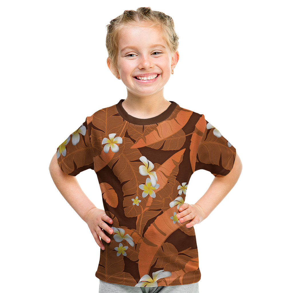Orange Banana Leaf Hawaii Kid T Shirt Lau Maia Plumeria Tropical Summer Vibes