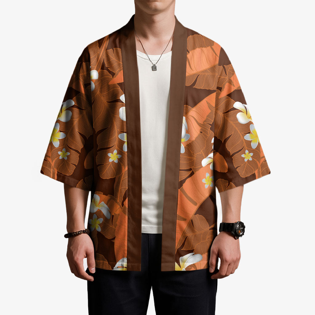 Orange Banana Leaf Hawaii Kimono Lau Maia Plumeria Tropical Summer Vibes