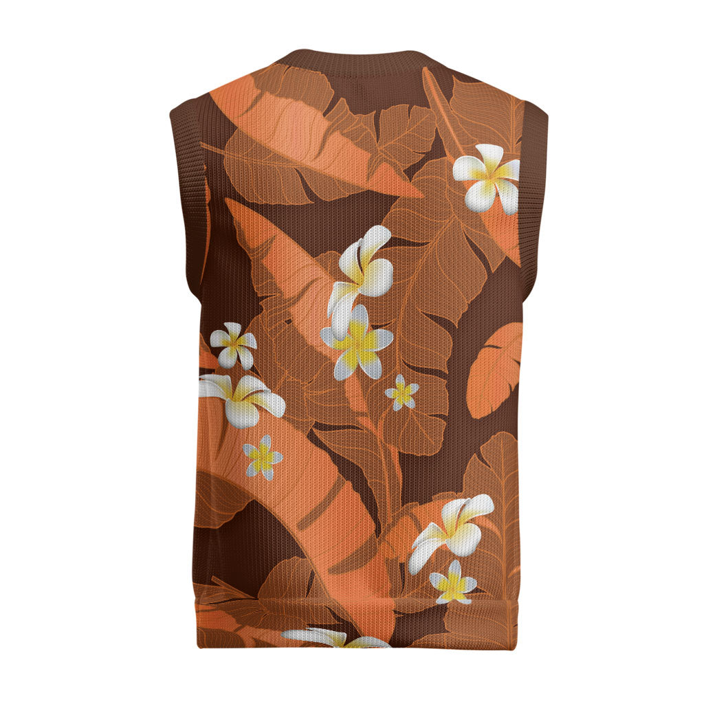 Orange Banana Leaf Hawaii Christmas Knitted V-Neck Vest Lau Maia Plumeria Tropical Summer Vibes LT14 - Polynesian Pride