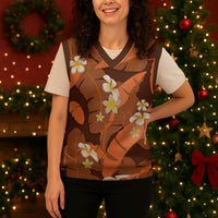 Orange Banana Leaf Hawaii Christmas Knitted V-Neck Vest Lau Maia Plumeria Tropical Summer Vibes LT14 - Polynesian Pride