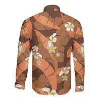 Orange Banana Leaf Hawaii Long Sleeve Button Shirt Lau Maia Plumeria Tropical Summer Vibes