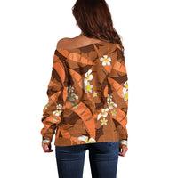 Orange Banana Leaf Hawaii Off Shoulder Sweater Lau Maia Plumeria Tropical Summer Vibes