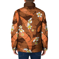 Orange Banana Leaf Hawaii Padded Jacket Lau Maia Plumeria Tropical Summer Vibes