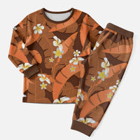 Orange Banana Leaf Hawaii Christmas Pajama Set Lau Maia Plumeria Tropical Summer Vibes LT14 Men Orange - Polynesian Pride