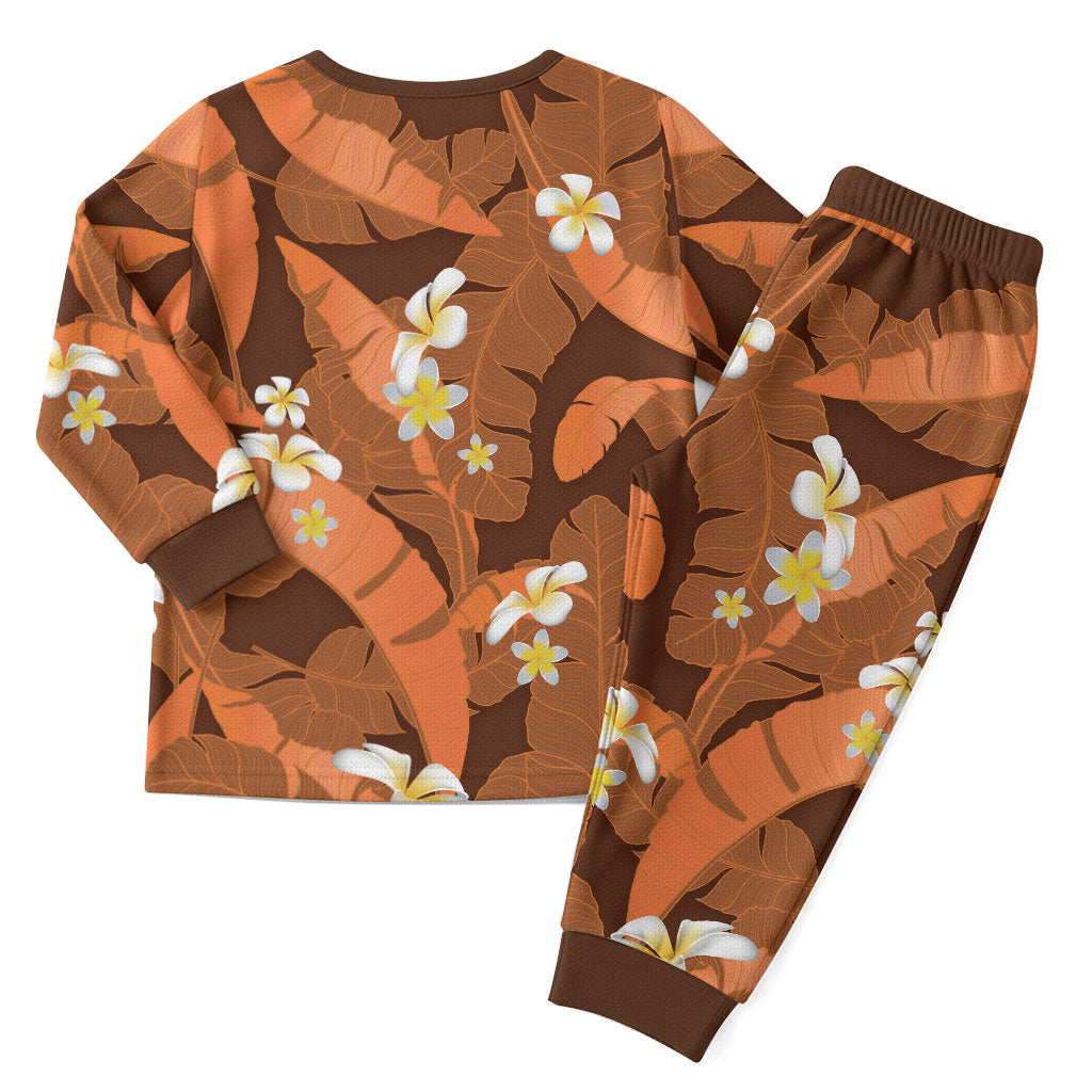 Orange Banana Leaf Hawaii Christmas Pajama Set Lau Maia Plumeria Tropical Summer Vibes LT14 - Polynesian Pride