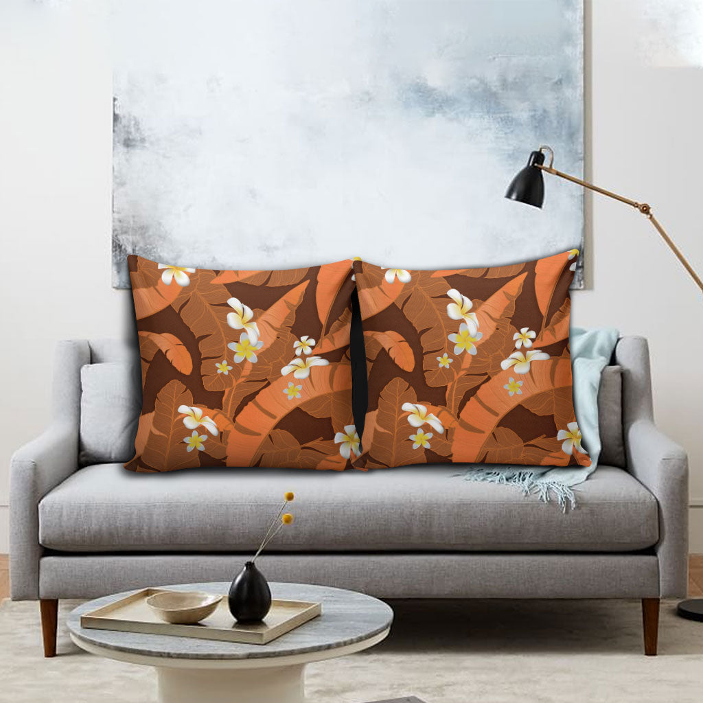 Orange Banana Leaf Hawaii Pillow Cover Lau Maia Plumeria Tropical Summer Vibes