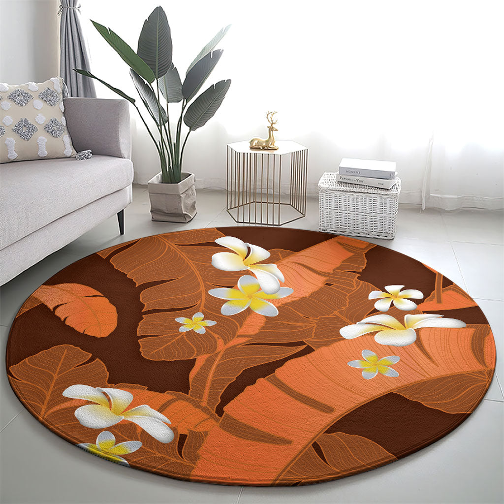 Orange Banana Leaf Hawaii Round Carpet Lau Maia Plumeria Tropical Summer Vibes