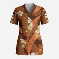 Orange Banana Leaf Hawaii Scrub Top Lau Maia Plumeria Tropical Summer Vibes
