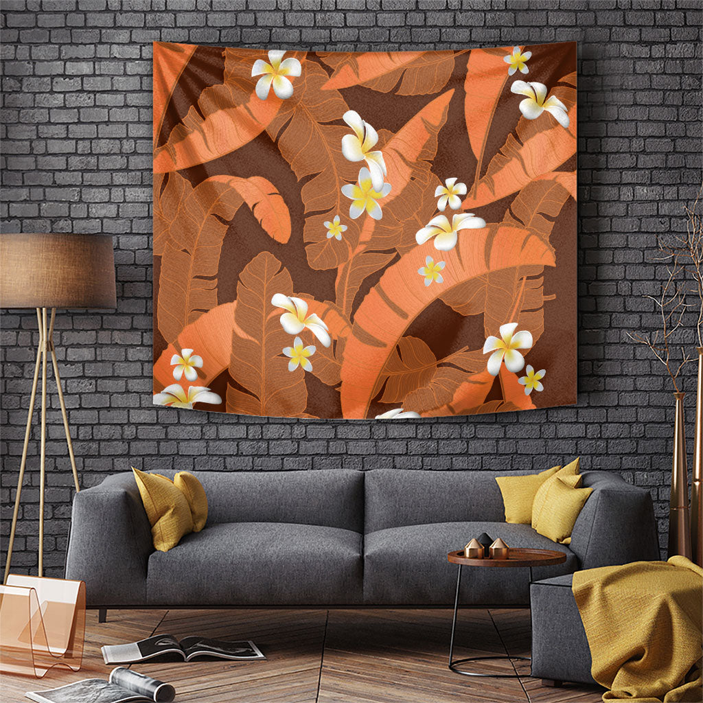 Orange Banana Leaf Hawaii Tapestry Lau Maia Plumeria Tropical Summer Vibes