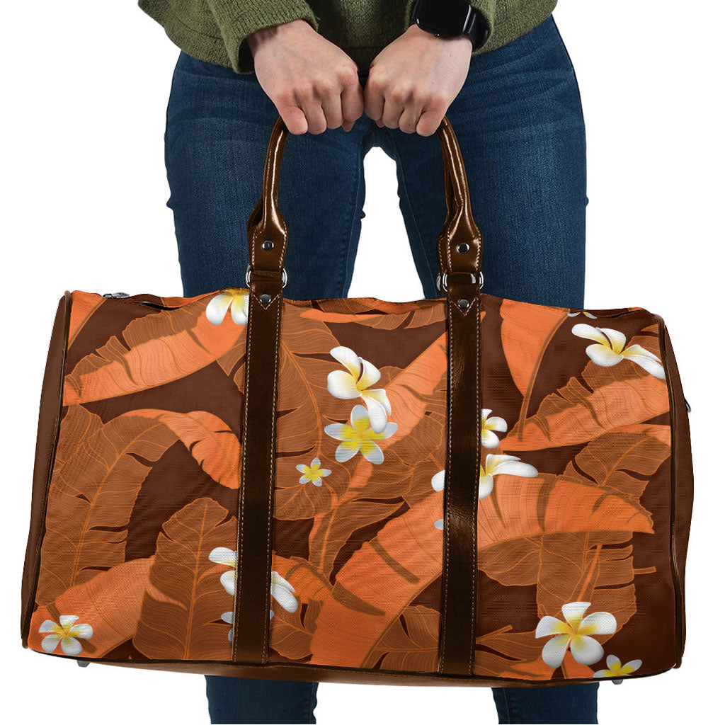 Orange Banana Leaf Hawaii Travel Bag Lau Maia Plumeria Tropical Summer Vibes