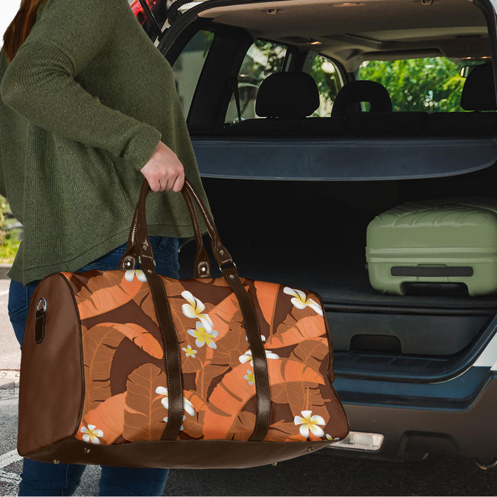 Orange Banana Leaf Hawaii Travel Bag Lau Maia Plumeria Tropical Summer Vibes