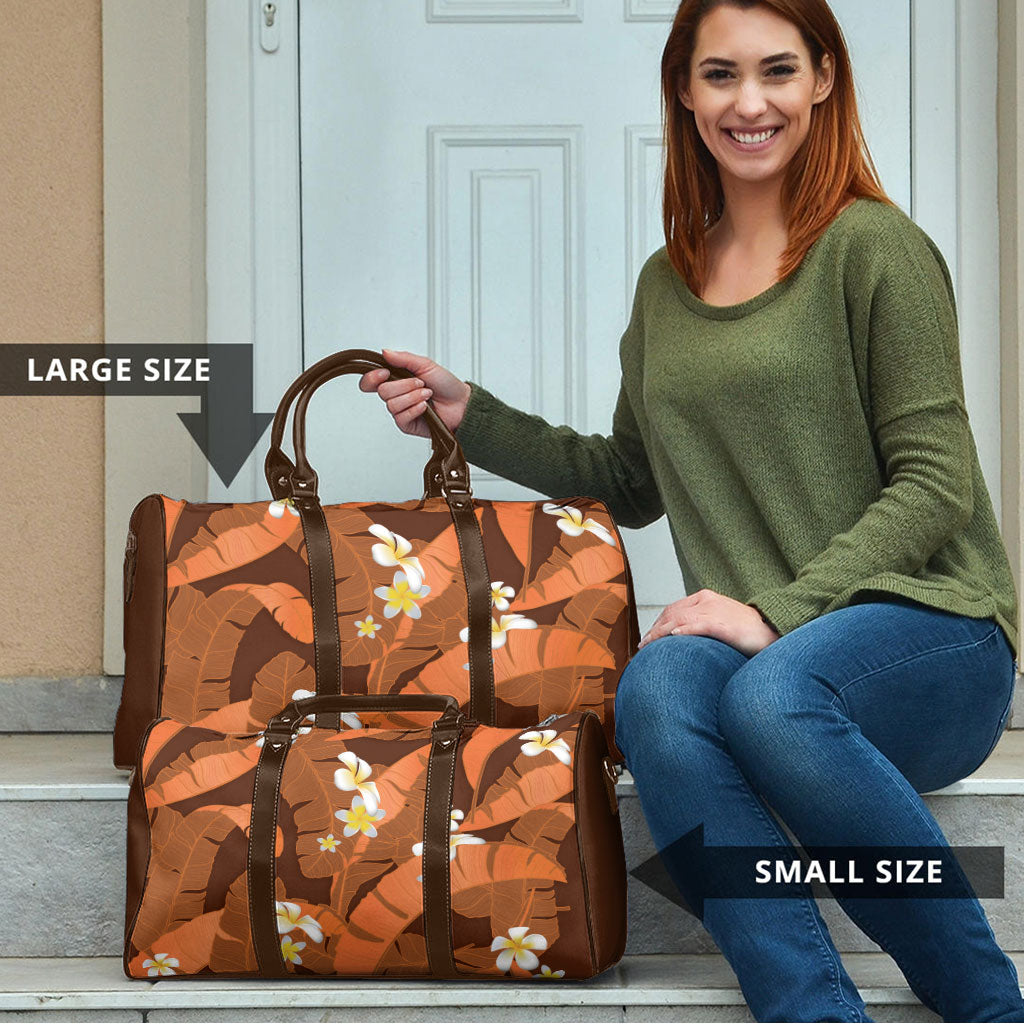 Orange Banana Leaf Hawaii Travel Bag Lau Maia Plumeria Tropical Summer Vibes