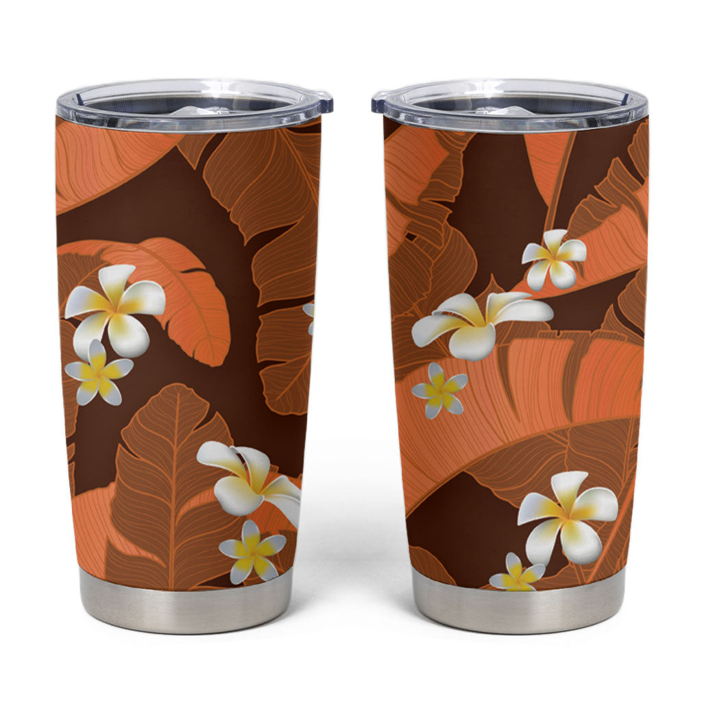 Orange Banana Leaf Hawaii Tumbler Cup Lau Maia Plumeria Tropical Summer Vibes