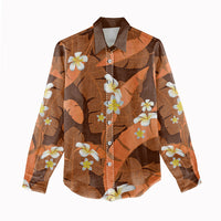Orange Banana Leaf Hawaii Women Casual Shirt Lau Maia Plumeria Tropical Summer Vibes