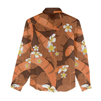 Orange Banana Leaf Hawaii Women Casual Shirt Lau Maia Plumeria Tropical Summer Vibes