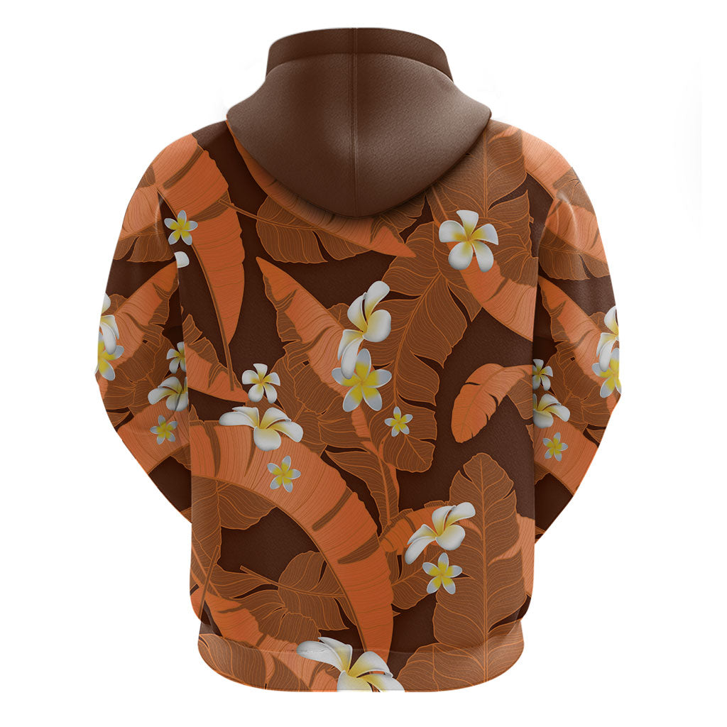 Orange Banana Leaf Hawaii Zip Hoodie Lau Maia Plumeria Tropical Summer Vibes