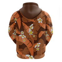 Orange Banana Leaf Hawaii Zip Hoodie Lau Maia Plumeria Tropical Summer Vibes