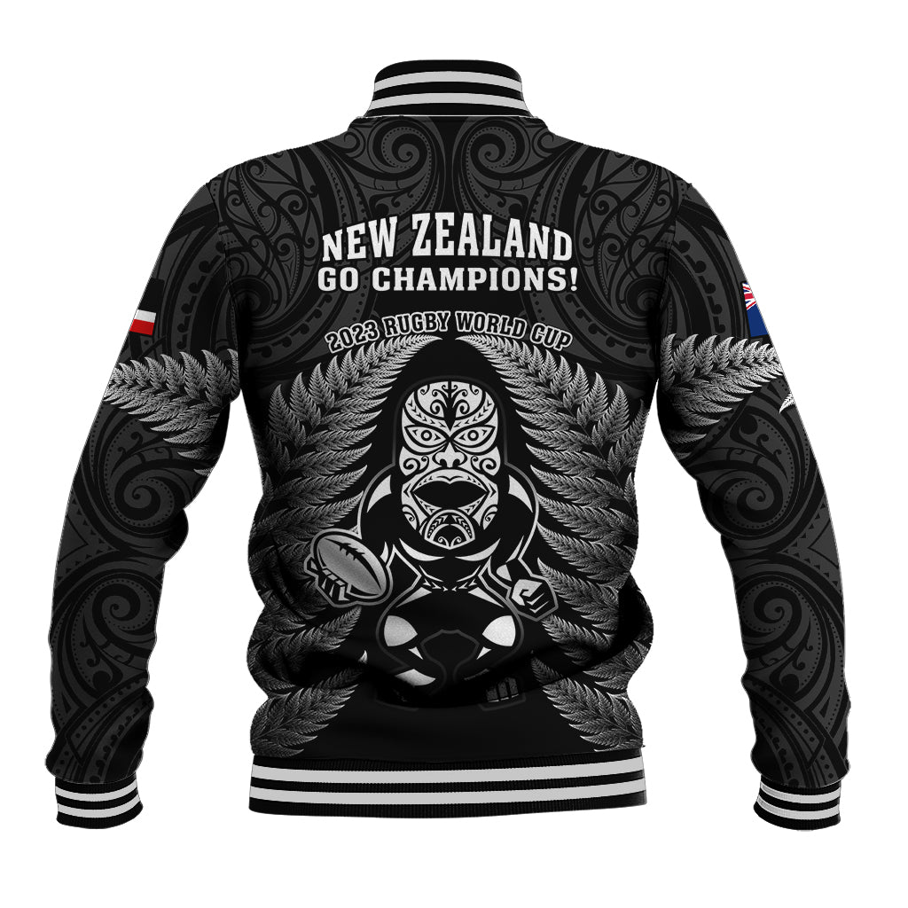 New Zealand Aotearoa Rugby Baseball Jacket NZ Tiki With Maori Fern World Cup Black Version LT14 - Polynesian Pride