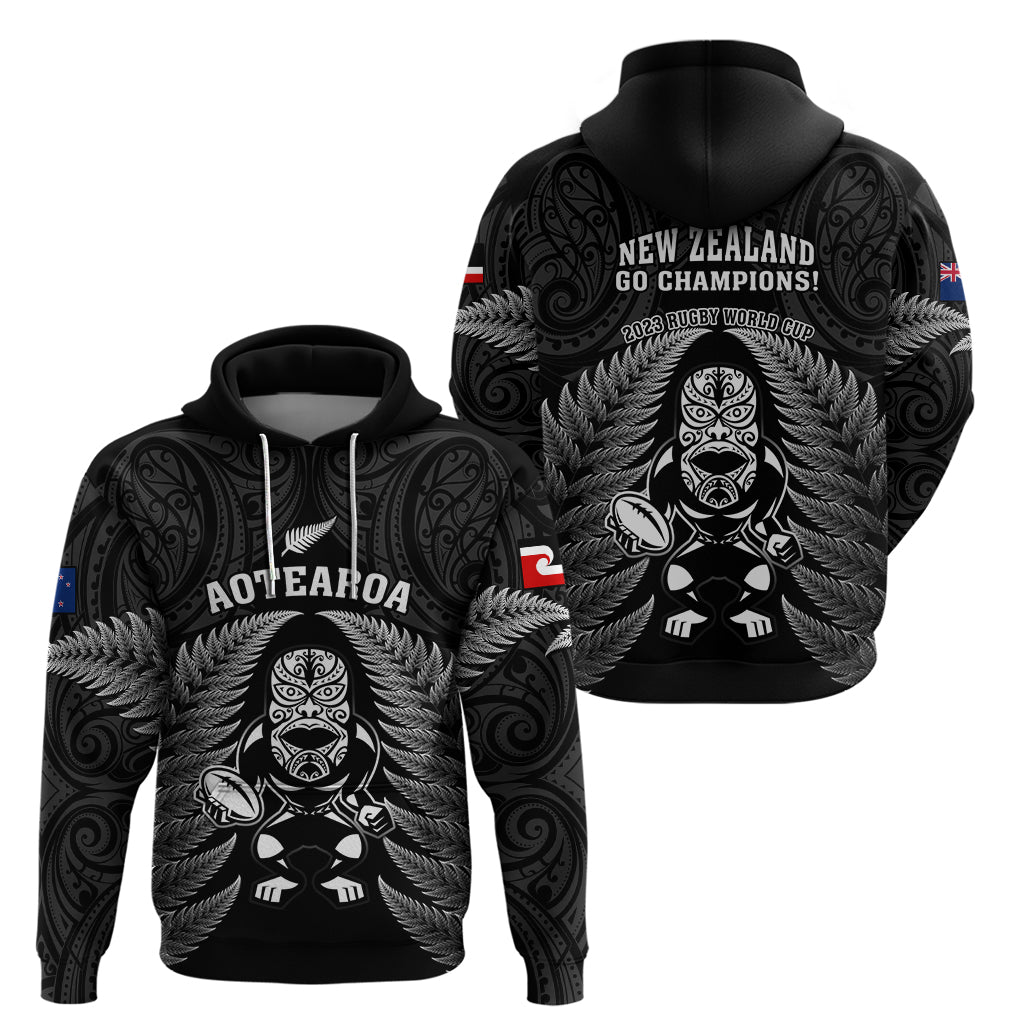 New Zealand Aotearoa Rugby Hoodie NZ Tiki With Maori Fern World Cup Black Version LT14 - Polynesian Pride