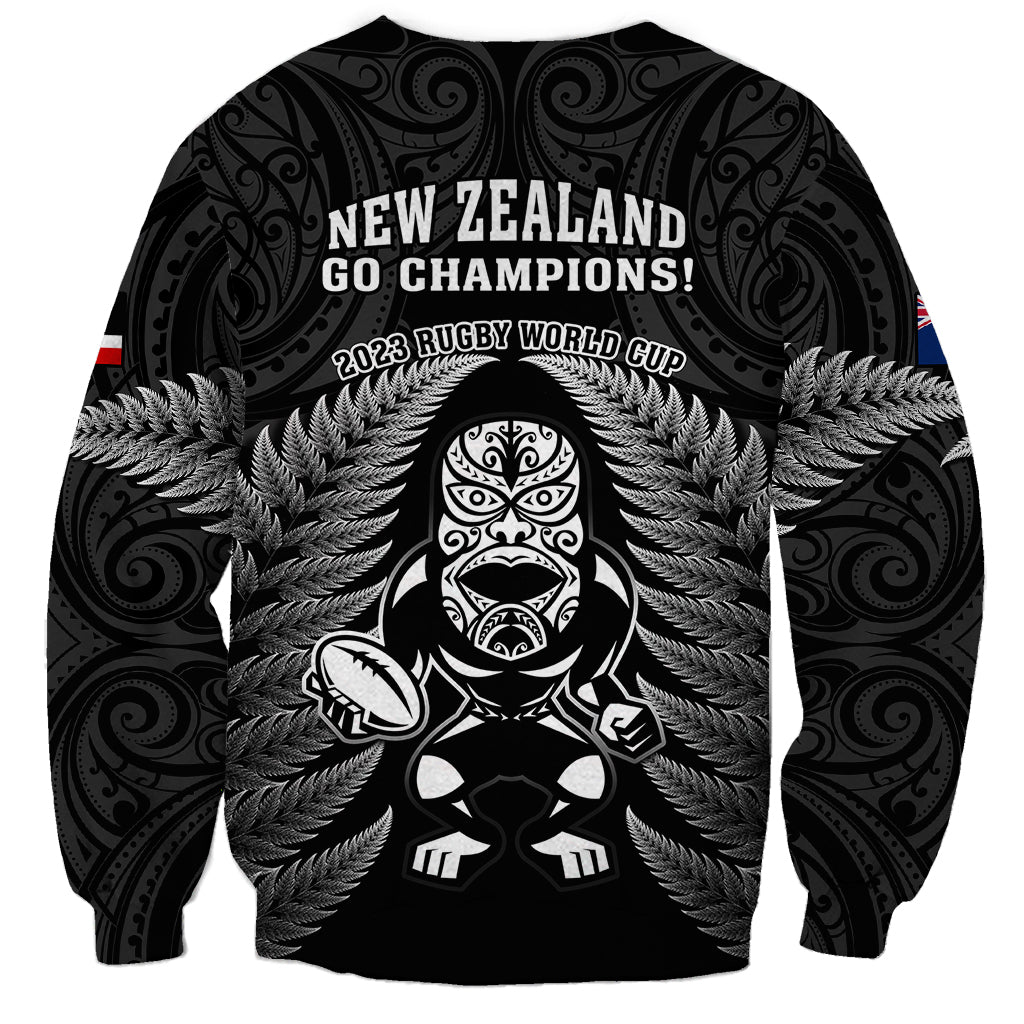 New Zealand Aotearoa Rugby Sweatshirt NZ Tiki With Maori Fern World Cup Black Version LT14 - Polynesian Pride