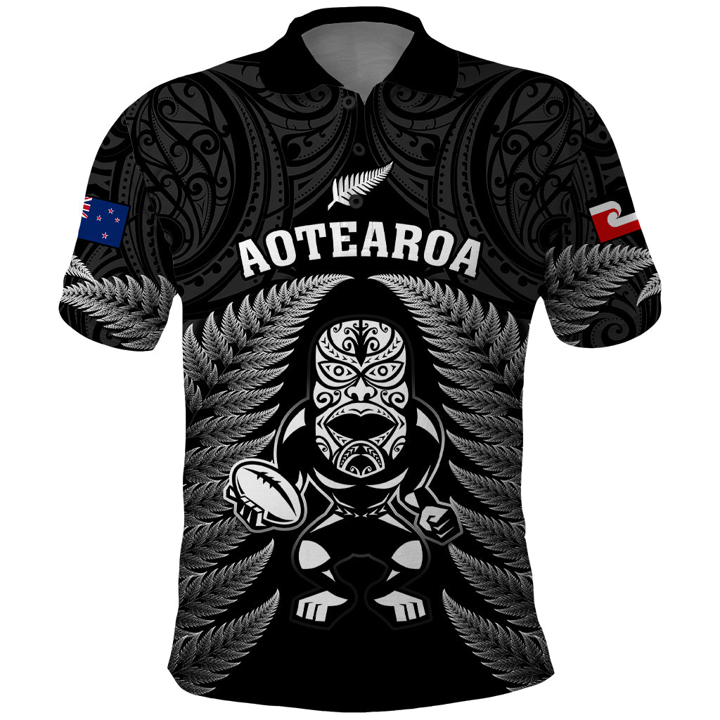 Custom New Zealand Aotearoa Rugby Polo Shirt NZ Tiki With Maori Fern World Cup Black Version LT14 Black - Polynesian Pride