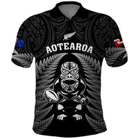 Custom New Zealand Aotearoa Rugby Polo Shirt NZ Tiki With Maori Fern World Cup Black Version LT14 Black - Polynesian Pride