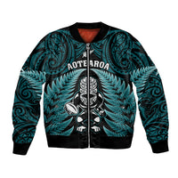 New Zealand Aotearoa Rugby Bomber Jacket NZ Tiki With Maori Fern World Cup Turquoise Version LT14 Unisex Turquoise - Polynesian Pride