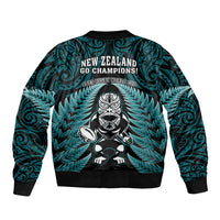 New Zealand Aotearoa Rugby Bomber Jacket NZ Tiki With Maori Fern World Cup Turquoise Version LT14 - Polynesian Pride