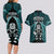 New Zealand Aotearoa Rugby Couples Matching Long Sleeve Bodycon Dress and Hawaiian Shirt NZ Tiki With Maori Fern World Cup Turquoise Version LT14 - Polynesian Pride