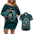 New Zealand Aotearoa Rugby Couples Matching Off Shoulder Short Dress and Hawaiian Shirt NZ Tiki With Maori Fern World Cup Turquoise Version LT14 Turquoise - Polynesian Pride