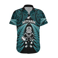 New Zealand Aotearoa Rugby Hawaiian Shirt NZ Tiki With Maori Fern World Cup Turquoise Version LT14 Turquoise - Polynesian Pride