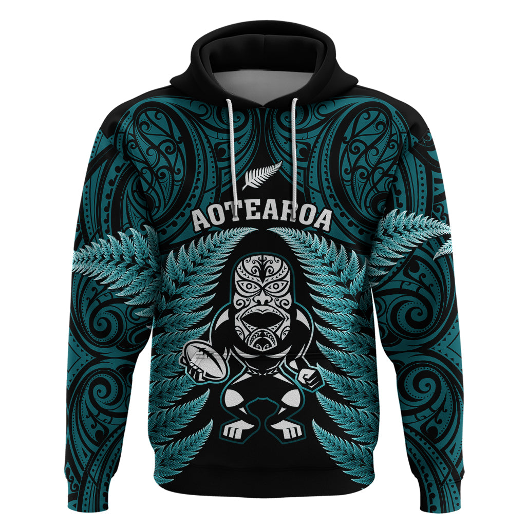 New Zealand Aotearoa Rugby Hoodie NZ Tiki With Maori Fern World Cup Turquoise Version LT14 Turquoise - Polynesian Pride