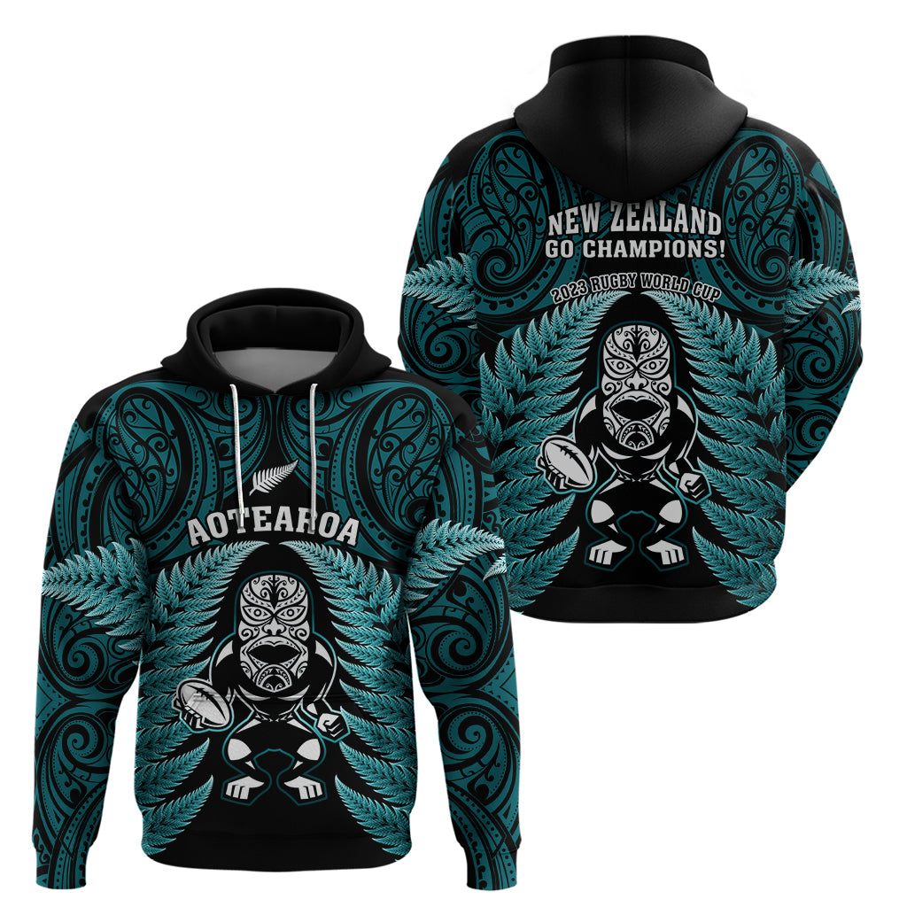 New Zealand Aotearoa Rugby Hoodie NZ Tiki With Maori Fern World Cup Turquoise Version LT14 - Polynesian Pride