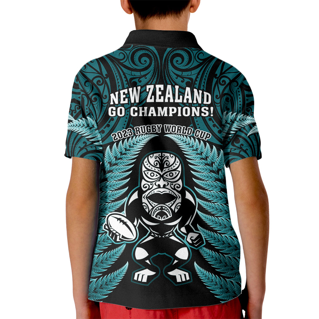 New Zealand Aotearoa Rugby Kid Polo Shirt NZ Tiki With Maori Fern World Cup Turquoise Version LT14 - Polynesian Pride